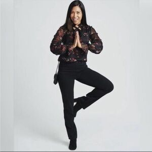 Betabrand LONG TALL Straight Leg Dress Pants Yoga Pants Stretchy In Black